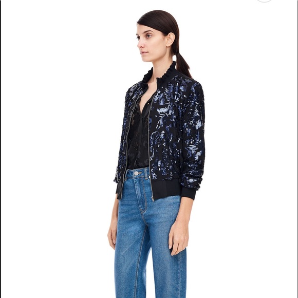 Rebecca Taylor Sequined Silk Bomber Jacket - Picture 2 of 6